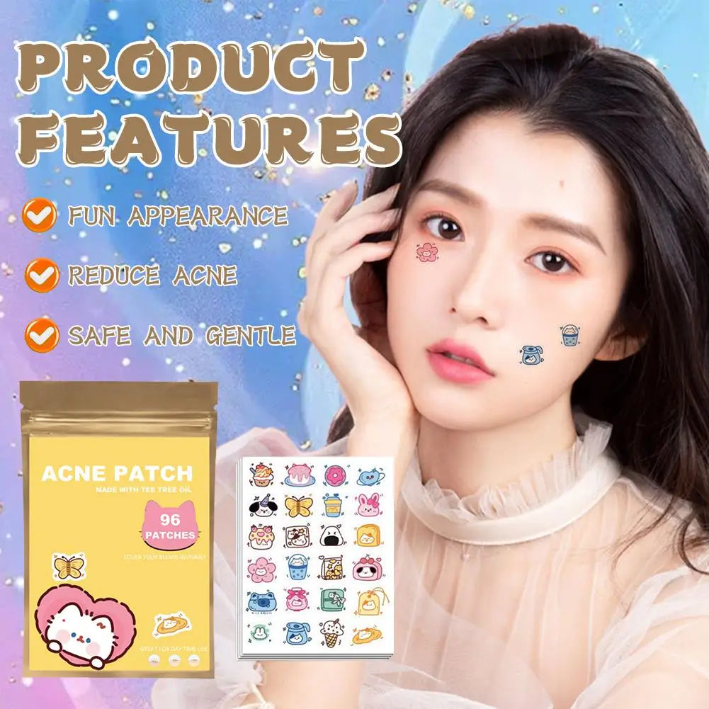 96 pcsCartoon Acne Patches Cartoon Cat Shaped Acne Treatment Sticker Invisible Acne Cover Removal Pimple Patch Skin Care