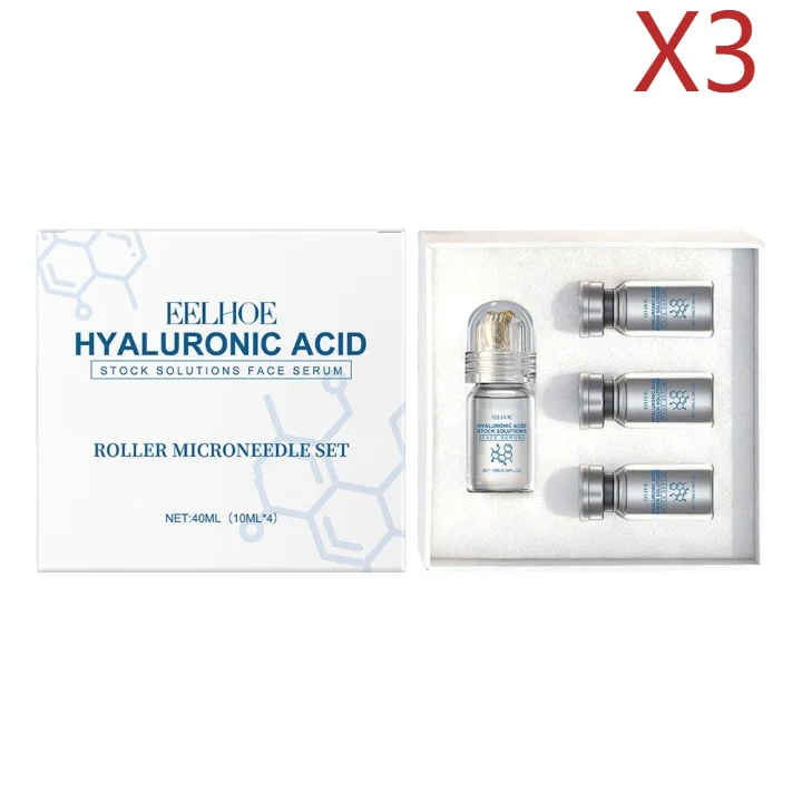 Hyaluronic Acid Stock Solutions Face Serum with Roller Microneedle Set Moisturizing Anti-Wrinkle Facial Serum Smoothing 0.25mm