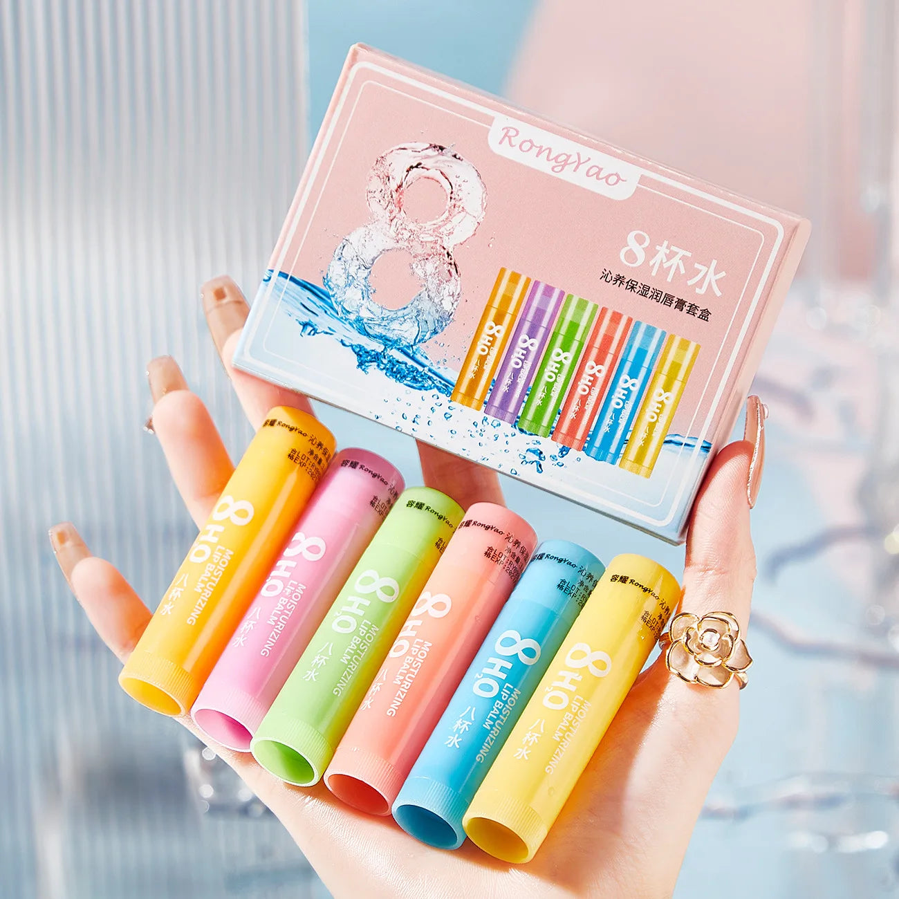 6pcs Fruit Lip Balm Set – Moisturizing & Brightening Lip Care Kit (Orange, Grape, Aloe, Strawberry)