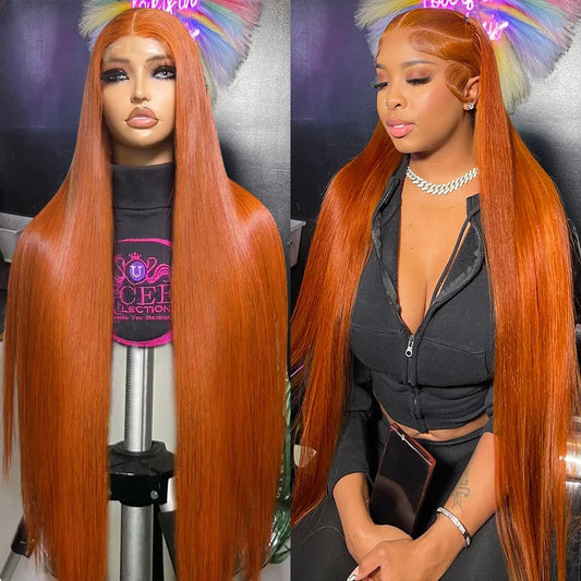 Bone Straight Ginger Orange Lace Frontal Wig 30 Inch 13x6 Lace Front Human Hair Wigs High Density Colored Brazilian Wig Women