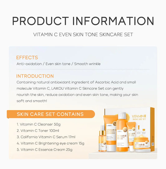 5 Pieces Vitamin C Skincare Set Moisturizing Face Serum Brighten Cream Antiage Eye Cream Toner Facial Care Set for Dropshipping