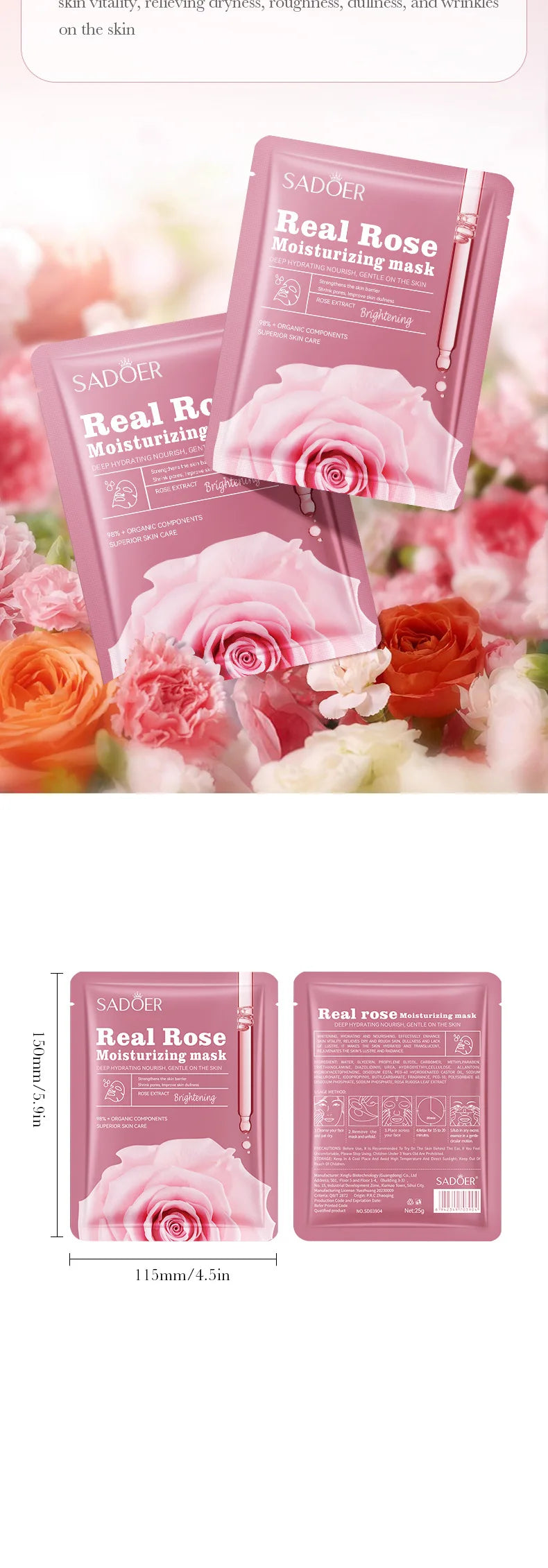 SADOER Fruit & Floral Face Masks | 10PCS Hydrating & Firming Sheet Mask Set with Chamomile & Blueberry