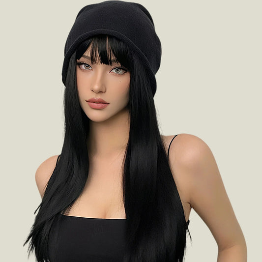 Long Straight Black Wigs for Women Synthetic Long Straight Wig with Bangs Looking Natural Black Long Wigs 24 Inch