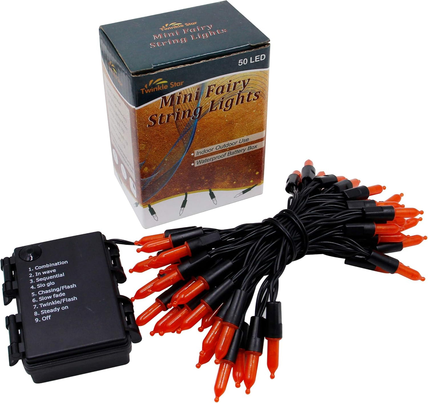 2 Pack Orange Halloween String Light, Battery Operated Lights 50 LED 16 FT String Light Waterproof Tree Lights with 8 Lighting Modes,Indoor Outdoor Patio Garden Halloween Decorations
