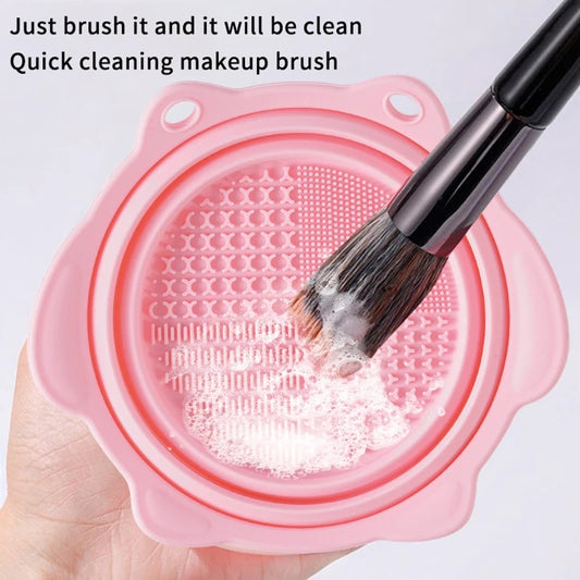 Multi-functional Silicone Makeup Brush Cleaning Folding Bowl Sponge Puff Beauty Tool Makeup Brush Washing Scrubber Pad Soft Mat Scrubber Box