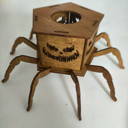 Cross-border New Ghost Halloween Spider Mini Lantern Candlestick Decorations Interesting Ornaments Wooden Craftwork