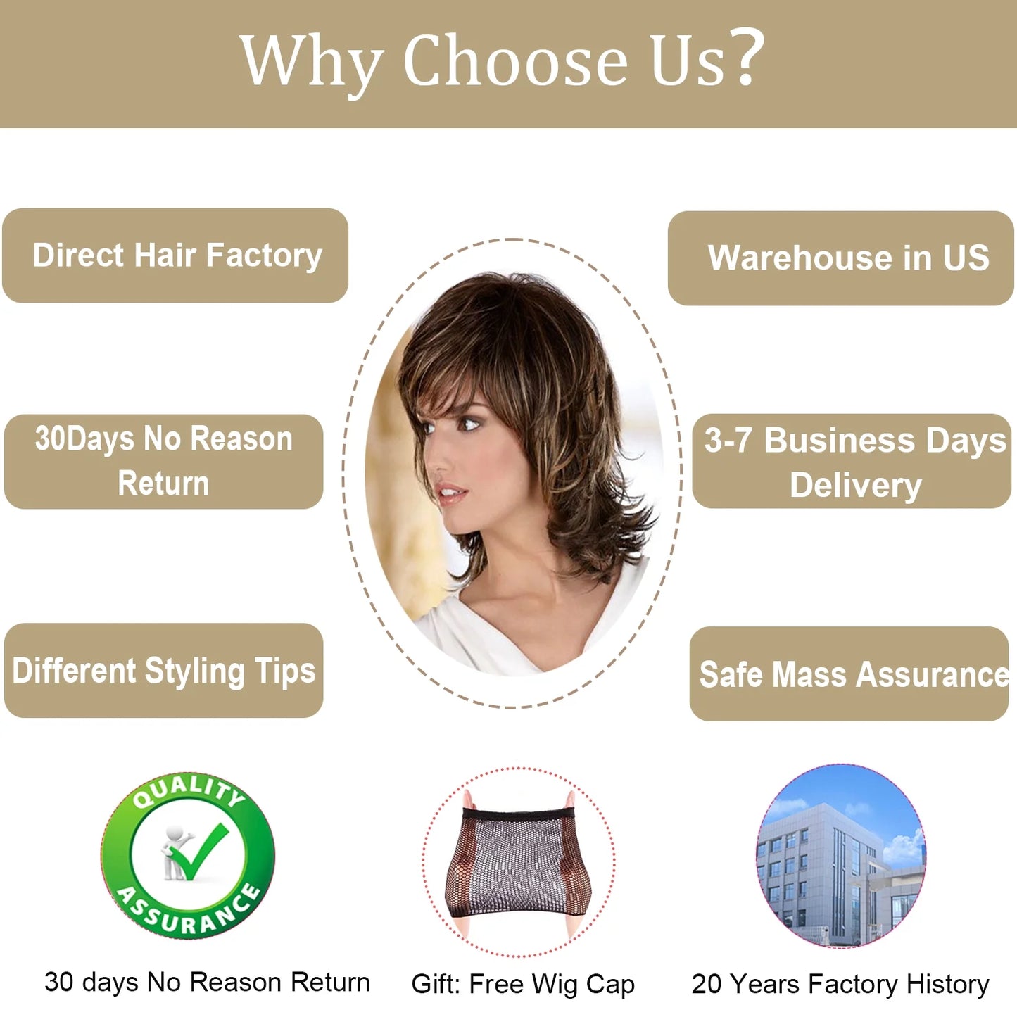Short Brown Pixie Cut Wigs for Women with Bangs Highlight Blonde Synthetic Short Hair Wig