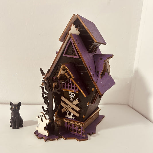 Halloween DIY Wooden Glowing Haunted House Table Decoration