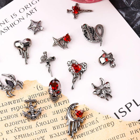 Halloween Nail Charms 22PCS 3D Alloy Spider Skull Halloween Nail Art Charms Vintage Gothic Retro Nail Art Supplies Dark Black Cross Moon Heart Nail Gems and Rhinestones Nail Accessories for Women