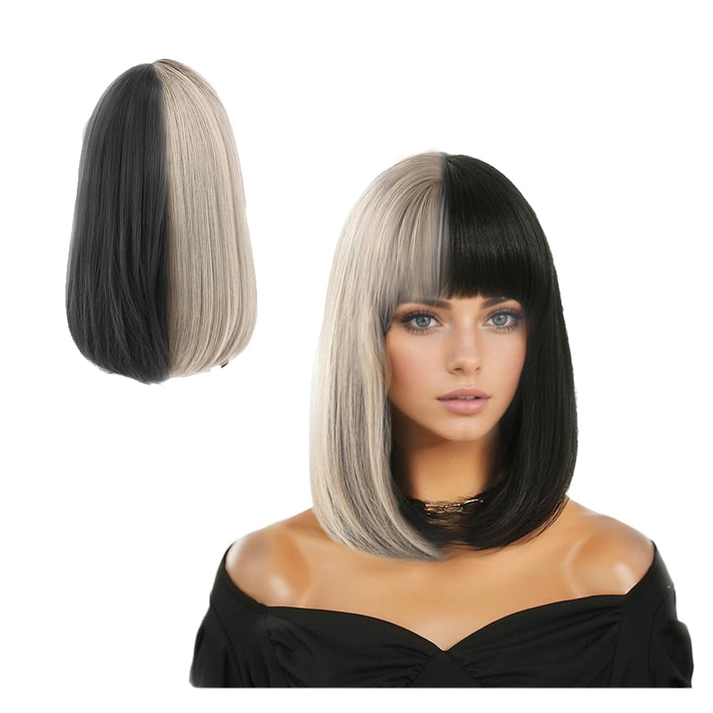 Short Blond Wig with Bangs 15Inch Straight Hair Natural Synthetic Bob Wig for Women (15Inch, Blond)