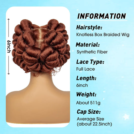 Transparent Full Lace Braided Wigs Short Cute Handmade Bantu Synthetic Braided Lace Wigs with Baby Hair Knotless Braiding Hair Wigs for Black Women(350#)