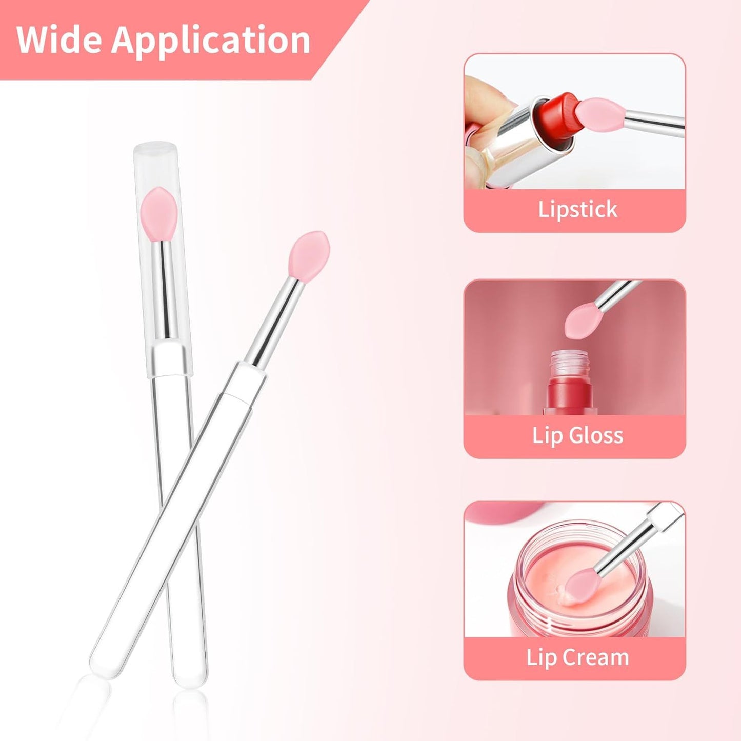 Reusable Silicone Lip Brush Set For Lipstick, Gloss, Balm, Mask & Scrub - Hygienic Caps, 8 Colors
