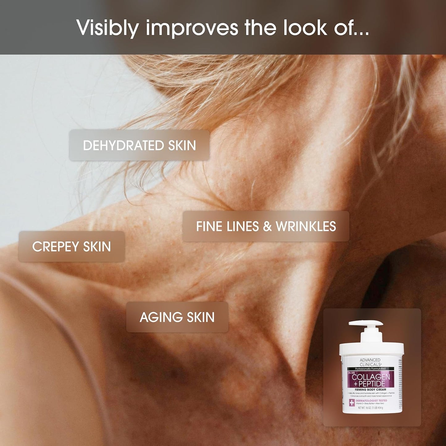 Collagen Peptides Body Lotion & Face Moisturizer | Peptide Infused Collagen Lotion for Women & Men Helps Improve Look of Crepey Skin, Wrinkles, & Uneven Dry Skin Texture, 16 Ounce