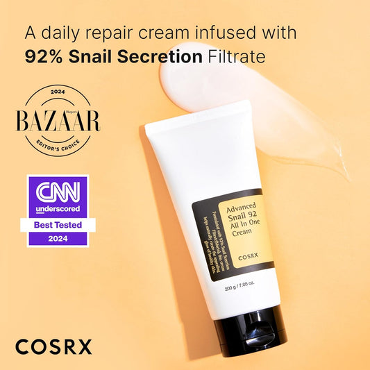 Snail Mucin 92% Moisturizer, Daily Repair Face Gel Cream Tube Type for Dry, Sensitive Skin, Not Tested on Animals, No Parabens, No Sulfates, No Phthalates, Korean Skin Care (3.52 Fl Oz / 100G)