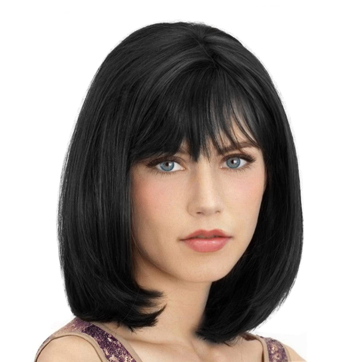 Auburn Bob Wigs with Bangs for Women Short Straight Shoulder Length Heat Resistant Synthetic Wig Light Golden Brown Natural Looking for Daily Cosplay Party