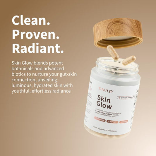 SNAP – Skin Glow – 3-In-1 Gut-Skin Formula with Prebiotics, Probiotics & Postbiotics – Enhances Radiance, Elasticity & Smoothness