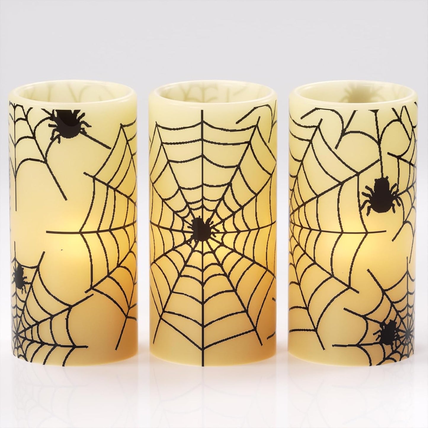 Halloween Flameless Candles, LED Flickering Battery Pillar Candles with 6H Timer and Pumpkin Decals, Spooky Fall Halloween Festival Party Decoration Set of 3 (D 3” X H 4” 5” 6”)