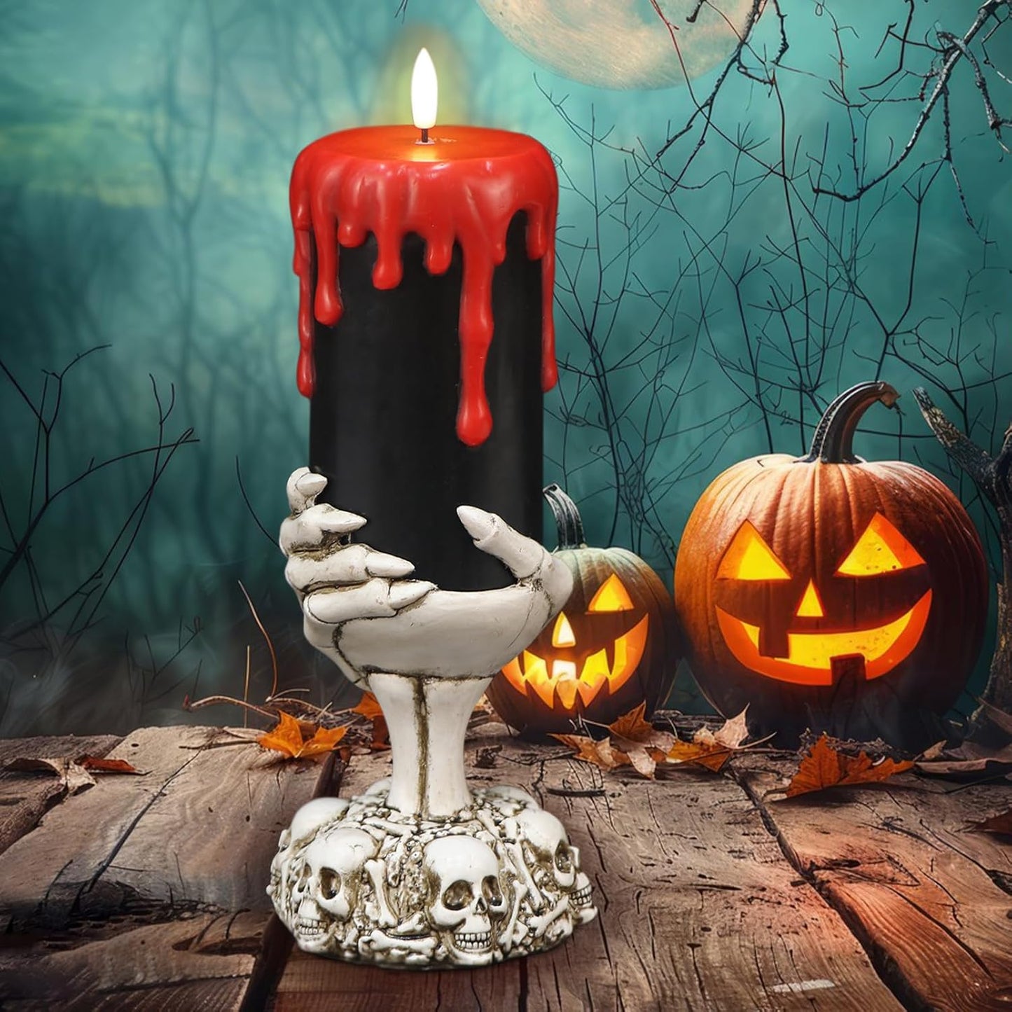 Halloween Flameless Candles, LED Flickering Battery Pillar Candles with 6H Timer and Pumpkin Decals, Spooky Fall Halloween Festival Party Decoration Set of 3 (D 3” X H 4” 5” 6”)