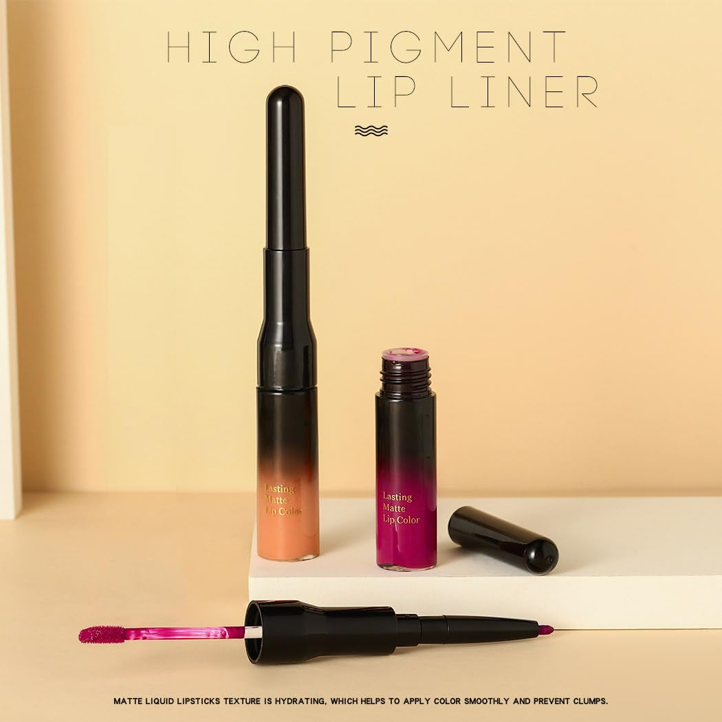 Matte Lip Liner Nude Liquid Lipsticks Double Head Lipsticks Smooth Lipgloss High Pigment Lips Makeup for Women and Girls Pack of 1 (Nude 1)