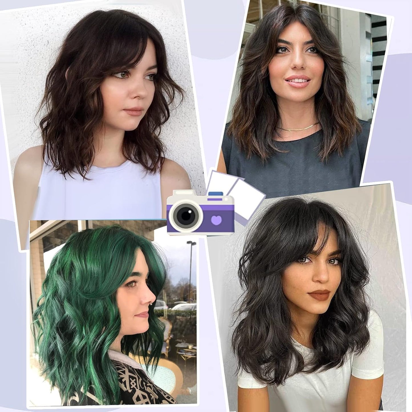 Dark Brown Wavy Bob Wig Natural Brown Curly Bob Wig with Curtain Bangs for Black Women,Synthetic Short Curly with Bangs Wavy Shoulder Length Hair for Daily Use 4#