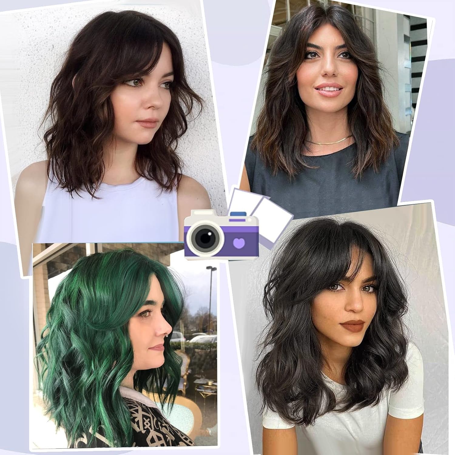 Dark Brown Wavy Bob Wig Natural Brown Curly Bob Wig with Curtain Bangs for Black Women,Synthetic Short Curly with Bangs Wavy Shoulder Length Hair for Daily Use 4#