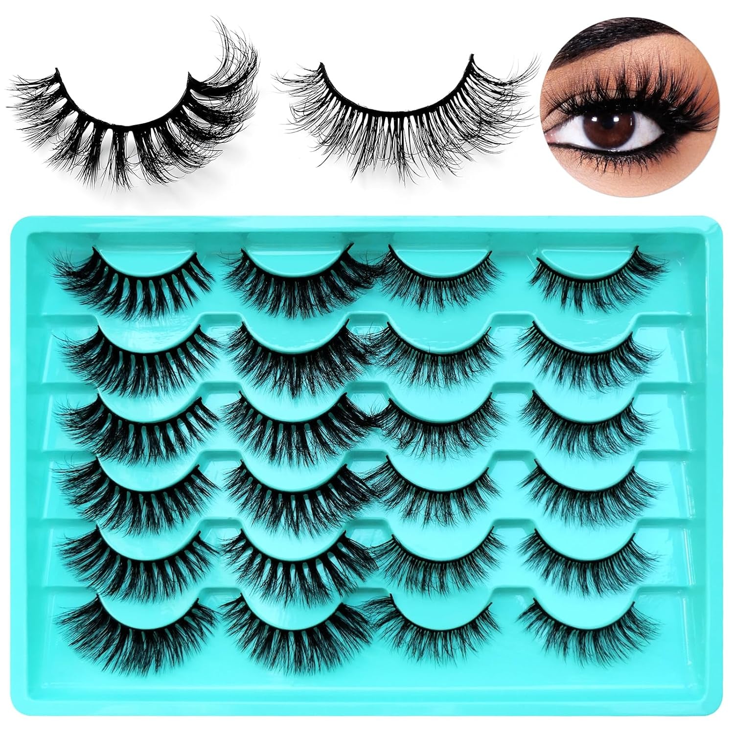 12 Pairs Faux Mink Lashes Wispy Lashes 6D Curly False Eyelashes Flully Eye Lash Extesnion Cat Eye Fake Lashes 2 Style Pack Natural Look Fake Eyelash with Tweezers for Women Girls