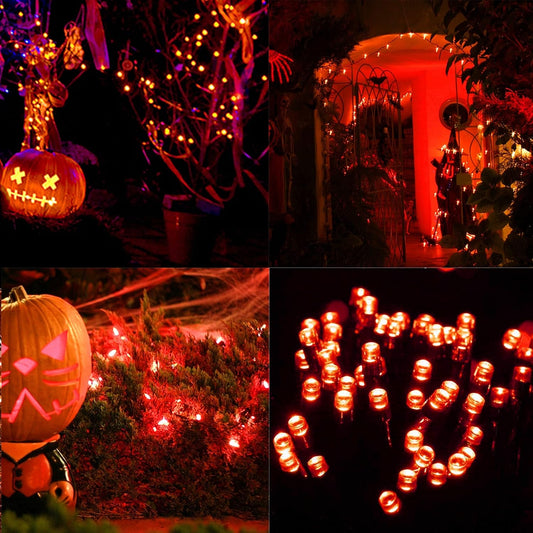33FT 100 LED Halloween String Lights Orange, Plug in Black Wire Fairy Lights 8 Modes Waterproof Mini Light for Outdoor Indoor Christmas Tree Holiday Wedding Party Bedroom Patio Tree Decor