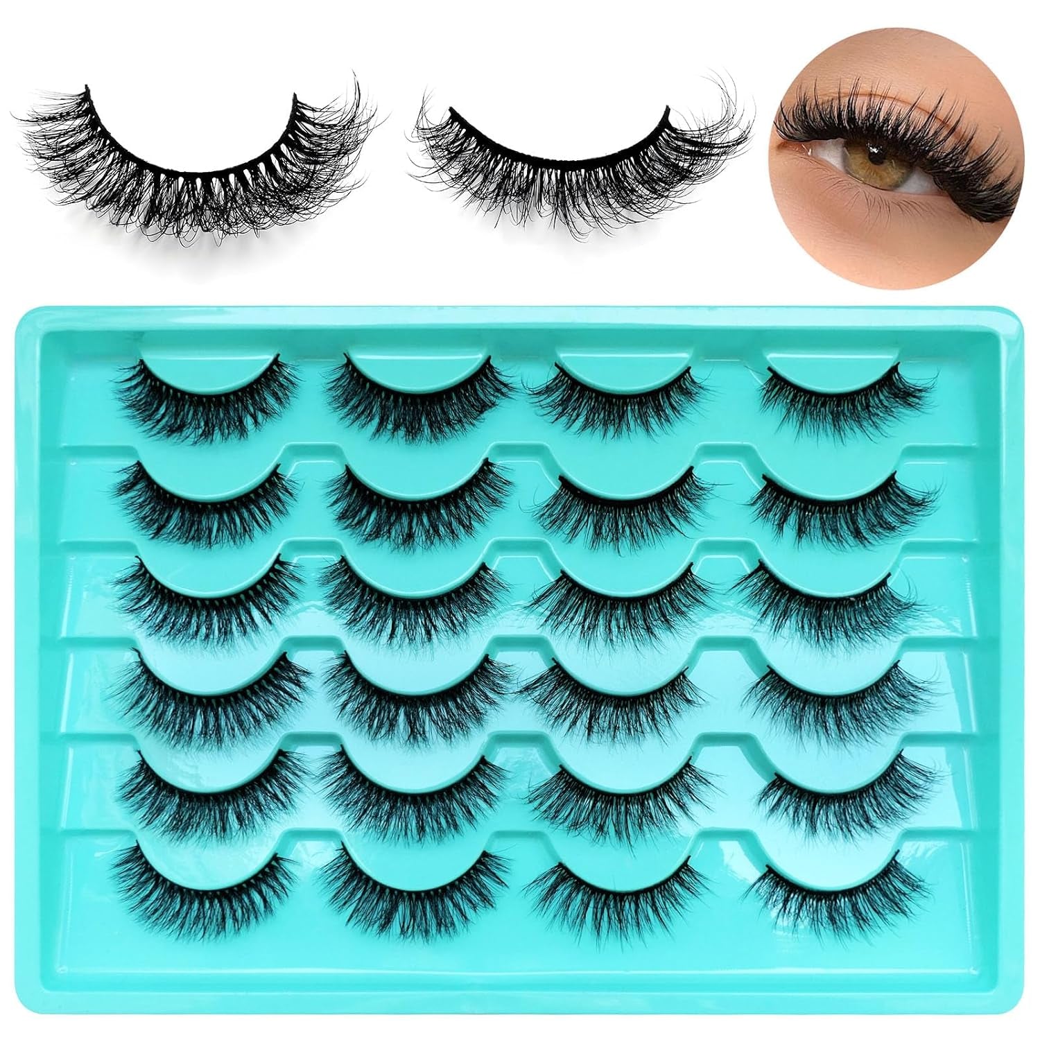 12 Pairs Faux Mink Lashes Wispy Lashes 6D Curly False Eyelashes Flully Eye Lash Extesnion Cat Eye Fake Lashes 2 Style Pack Natural Look Fake Eyelash with Tweezers for Women Girls