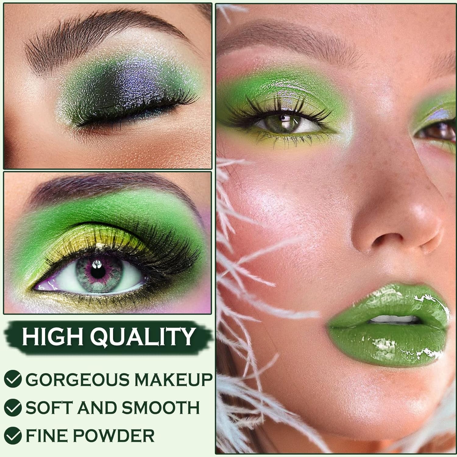 15 Color Green Eyeshadow Palette Highly Color, Long Lasting Waterproof Matte Shimmer Yellow Eye Shadow Palette Glitter Eyeshadow Pallets for Women Girls Daily Christmas Green Makeup