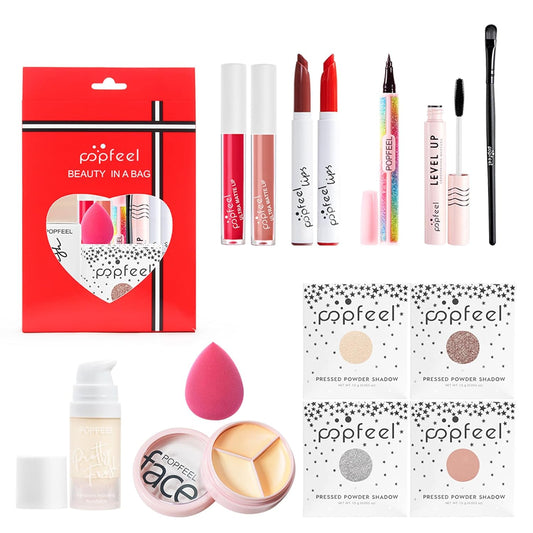 All-In-One Holiday Makeup Gift Set | Full Makeup Kit for Women Multipurpose Essential Bundle Include Eyeshadow Palette Lipstick Blush Concealer Face Powder Eyeliner Mascara Lipgloss Brush