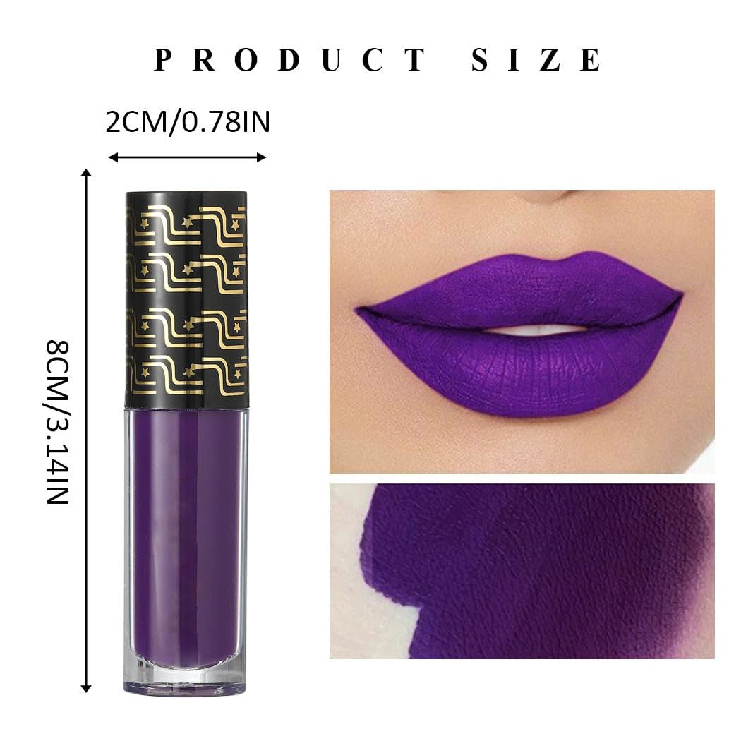 Matte Liquid Lipstick Halloween Lipsticks Gothic Pigment Lip Gloss Velvet Lipglaze Costume Lips Cosmestis for Women and Girls Pack of 1 (Purple)