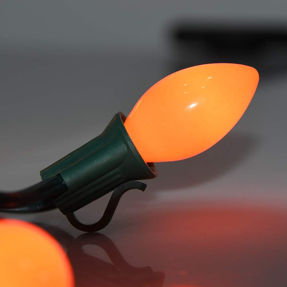 25 Pack C7 Halloween Replacement Light Bulbs, Orange Ceramic Christmas Lights for Halloween Outdoor Patio Indoor Xmas String Lights, C7/E12 Candelabra Base, 5 Watt, Orange