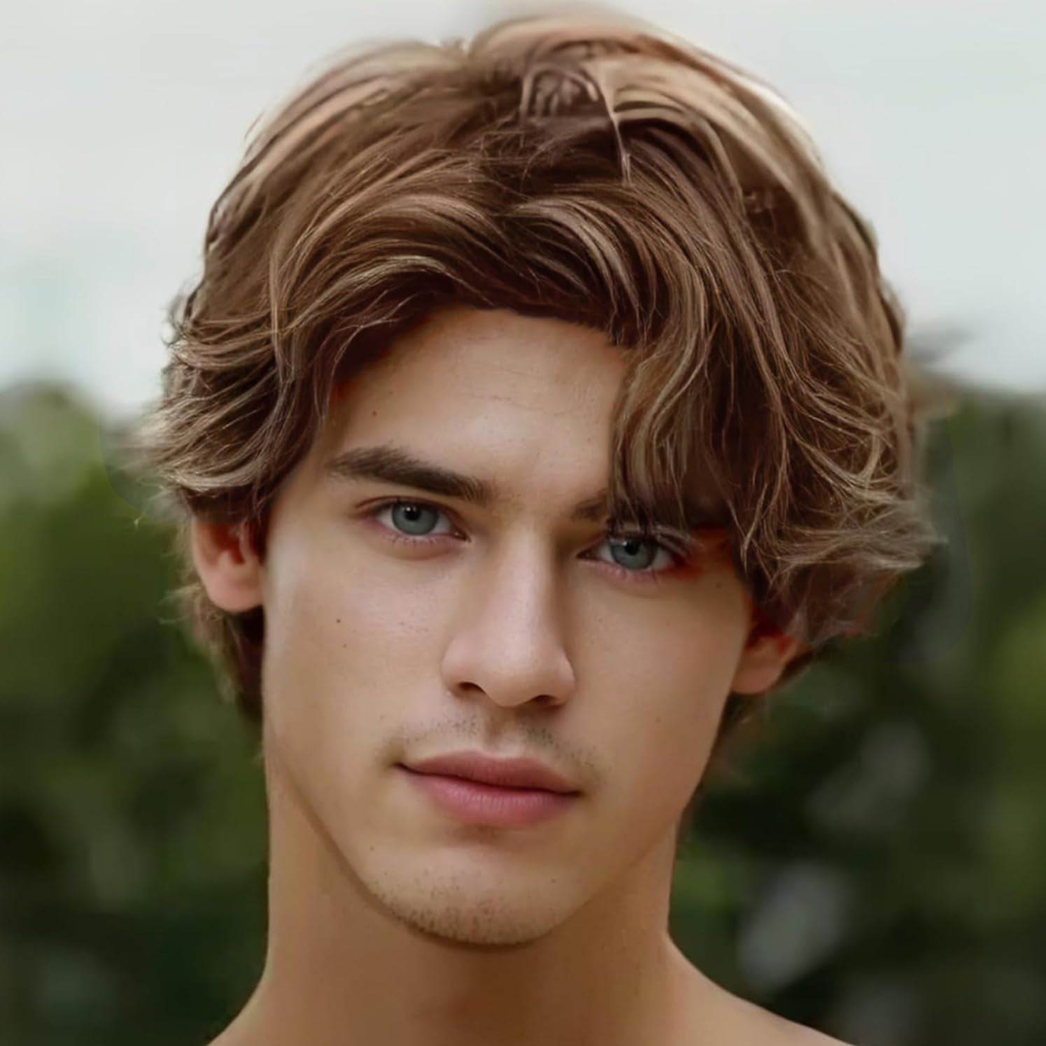 Mens Short Brown Wig Synthetic Natural Replacement Hair Wig for Daily Party Wear
