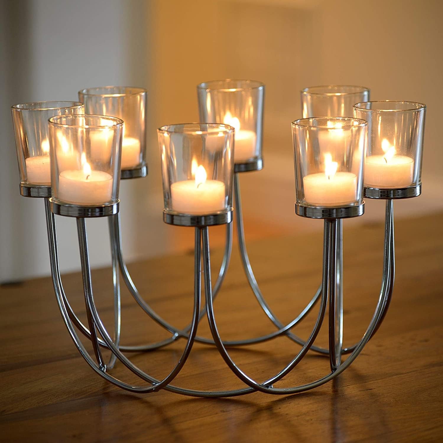 Halloween Candle Holder Centerpiece Decoration – Black Metal Iron 6-Cup Votive Tealight Holder for Spooky Table Gothic Decor, Kitchen & Dining Room, Coffee Tables
