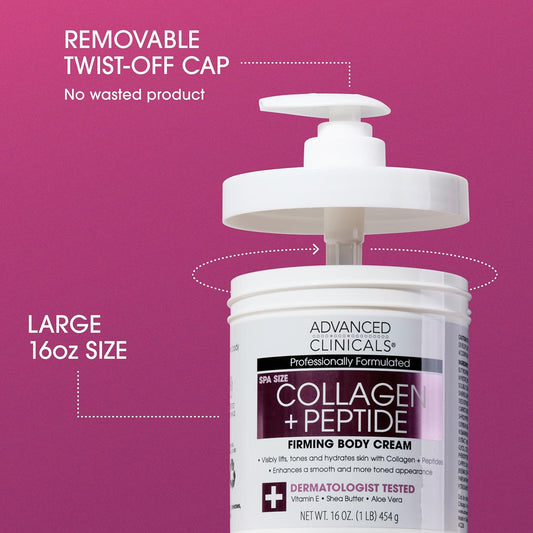 Collagen Peptides Body Lotion & Face Moisturizer | Peptide Infused Collagen Lotion for Women & Men Helps Improve Look of Crepey Skin, Wrinkles, & Uneven Dry Skin Texture, 16 Ounce