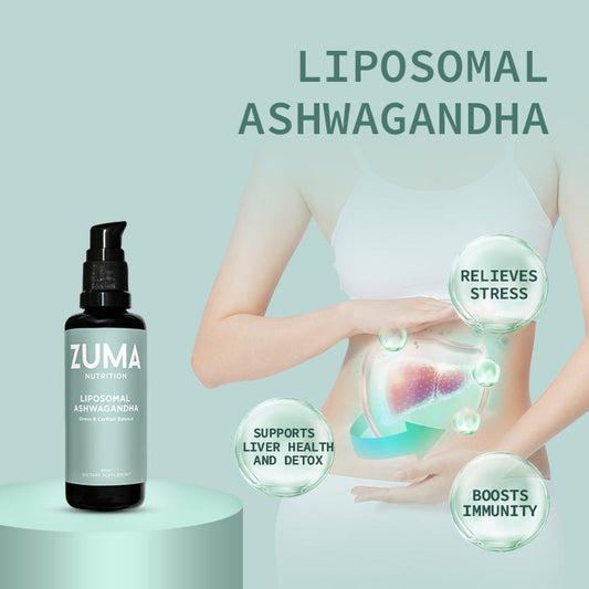 Zuma Nutrition Liposomal Ashwagandha Root Tonic 60Ml Organic Vegan Stress Relief Cortisol Balance for Men Women Supports Liver Health Boosts Immunity Made in USA - Supplement