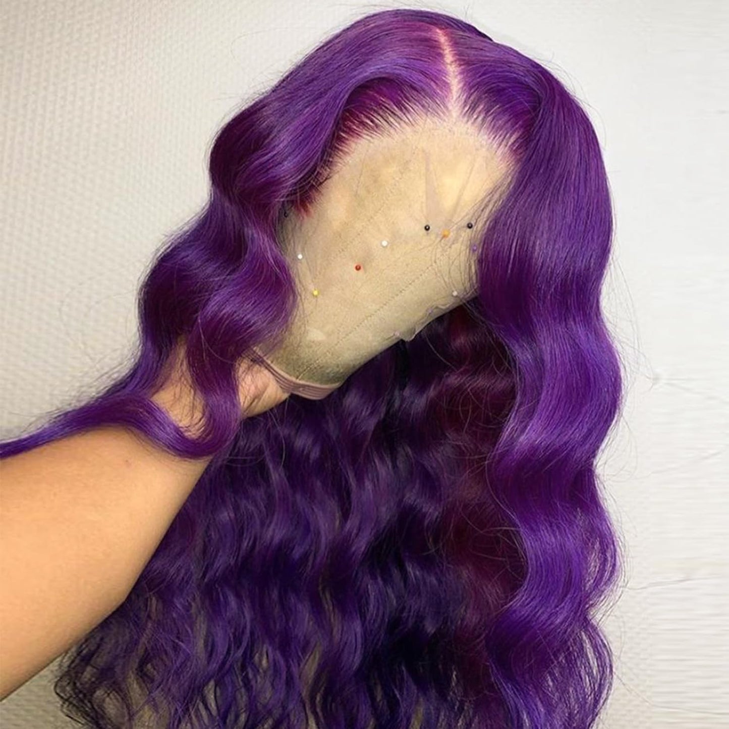 Purple Body Wave 13X4 Lace Frontal Wigs HD Lace Front Wigs Glueless Pre Plucked Bluish Violet Glueless Wigs 28 Inch Soft Hair Natural Hair Line Baby Hair Heat Resistant