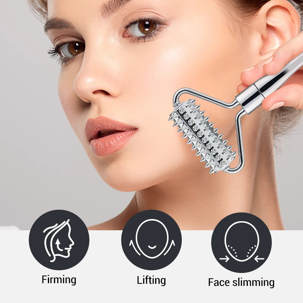 Stainless Steel Face Roller & Spatula | Pointed Massage Ball Tool for Facial & Neck Skin Care
