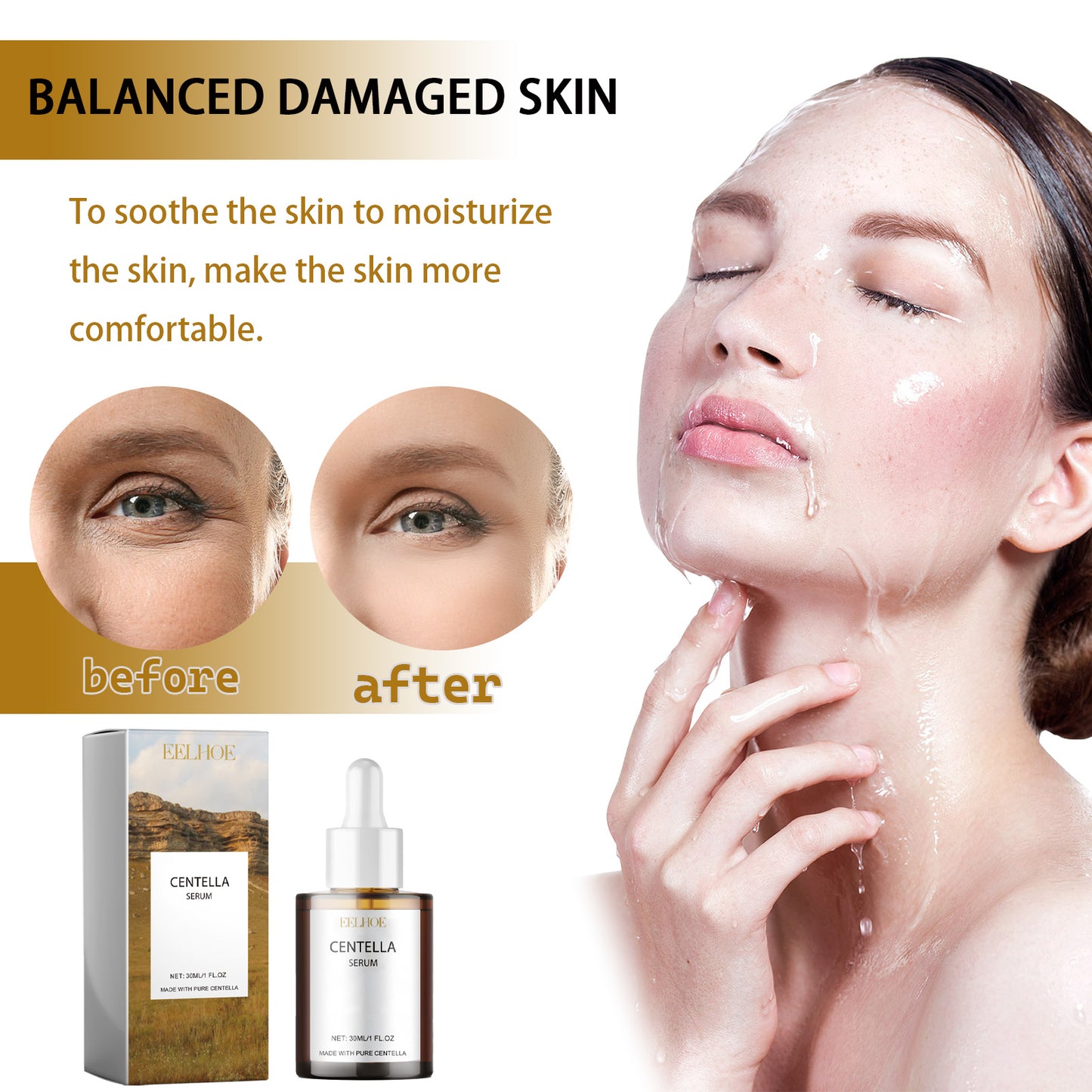 Centella Serum, Intensive Moisturizing Improve Dry Skin Smooth And Tender Skin Brighten Hydrating Essence