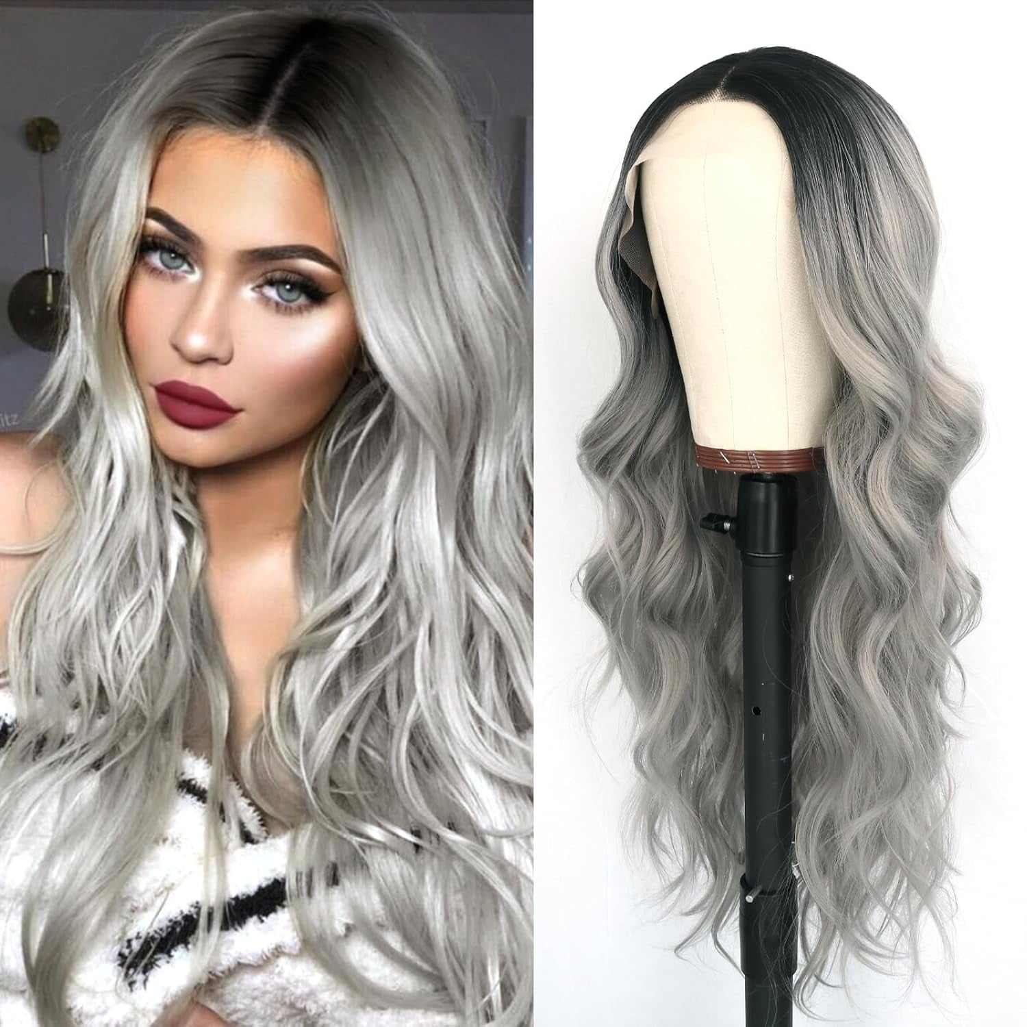 Chocolate Brown Lace Front Wig Long Wavy Curly Hair Wigs Natural Looking Glueless Lace Wigs Heat Resistant Fiber Hair Brown Synthetic Wig for Women Daily Use