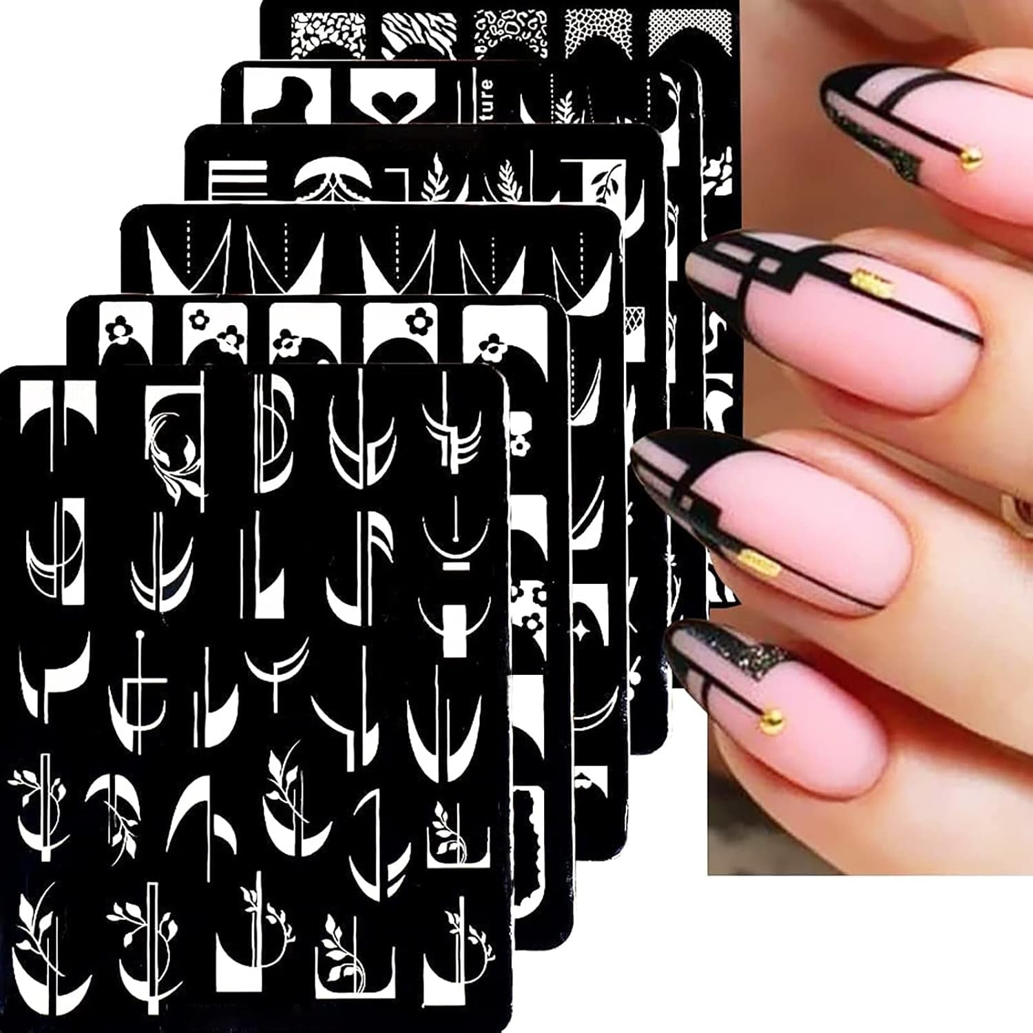 6Pcs Christmas Stamping Plates Set Winter Nail Stamp Kit Xmas Art Image Plates with Snowflakes Tree Bell Snowman Elk Designs DIY Stainless Steel Polish Template