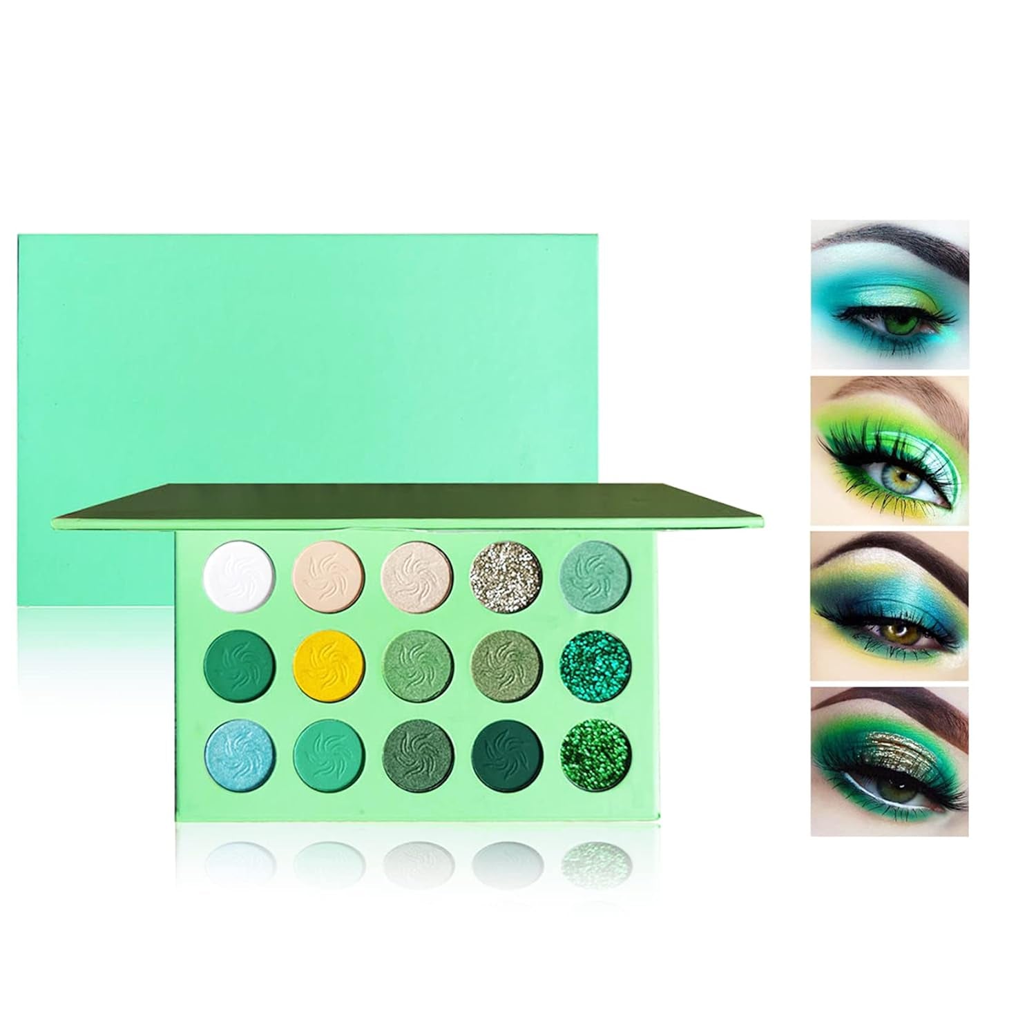 15 Color Green Eyeshadow Palette Highly Color, Long Lasting Waterproof Matte Shimmer Yellow Eye Shadow Palette Glitter Eyeshadow Pallets for Women Girls Daily Christmas Green Makeup