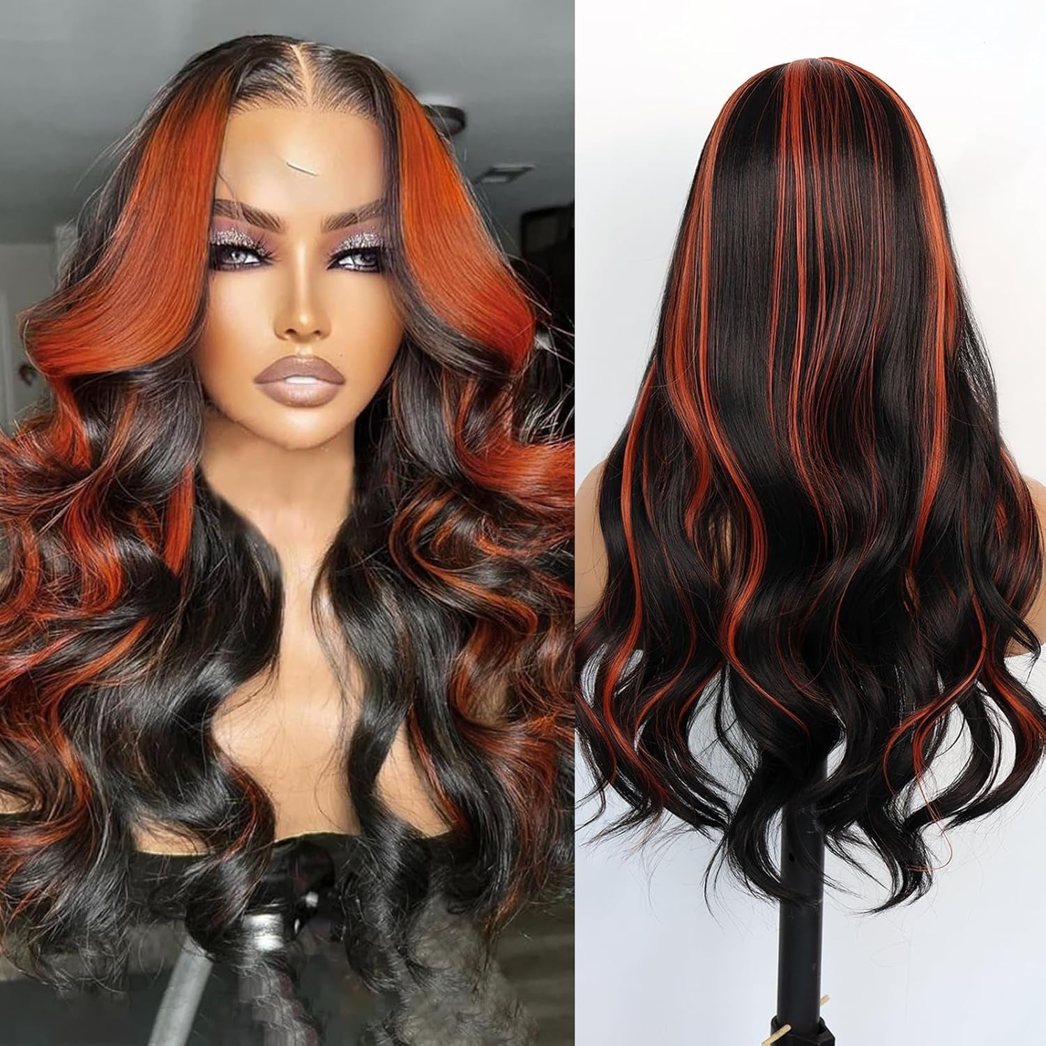 Chocolate Brown Lace Front Wig Long Wavy Curly Hair Wigs Natural Looking Glueless Lace Wigs Heat Resistant Fiber Hair Brown Synthetic Wig for Women Daily Use