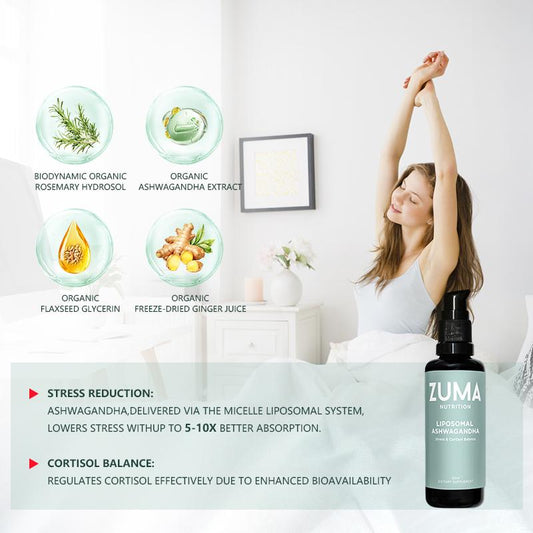 Zuma Nutrition Liposomal Ashwagandha Root Tonic 60Ml Organic Vegan Stress Relief Cortisol Balance for Men Women Supports Liver Health Boosts Immunity Made in USA - Supplement