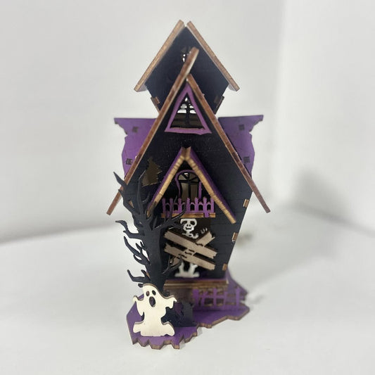 Halloween DIY Wooden Glowing Haunted House Table Decoration