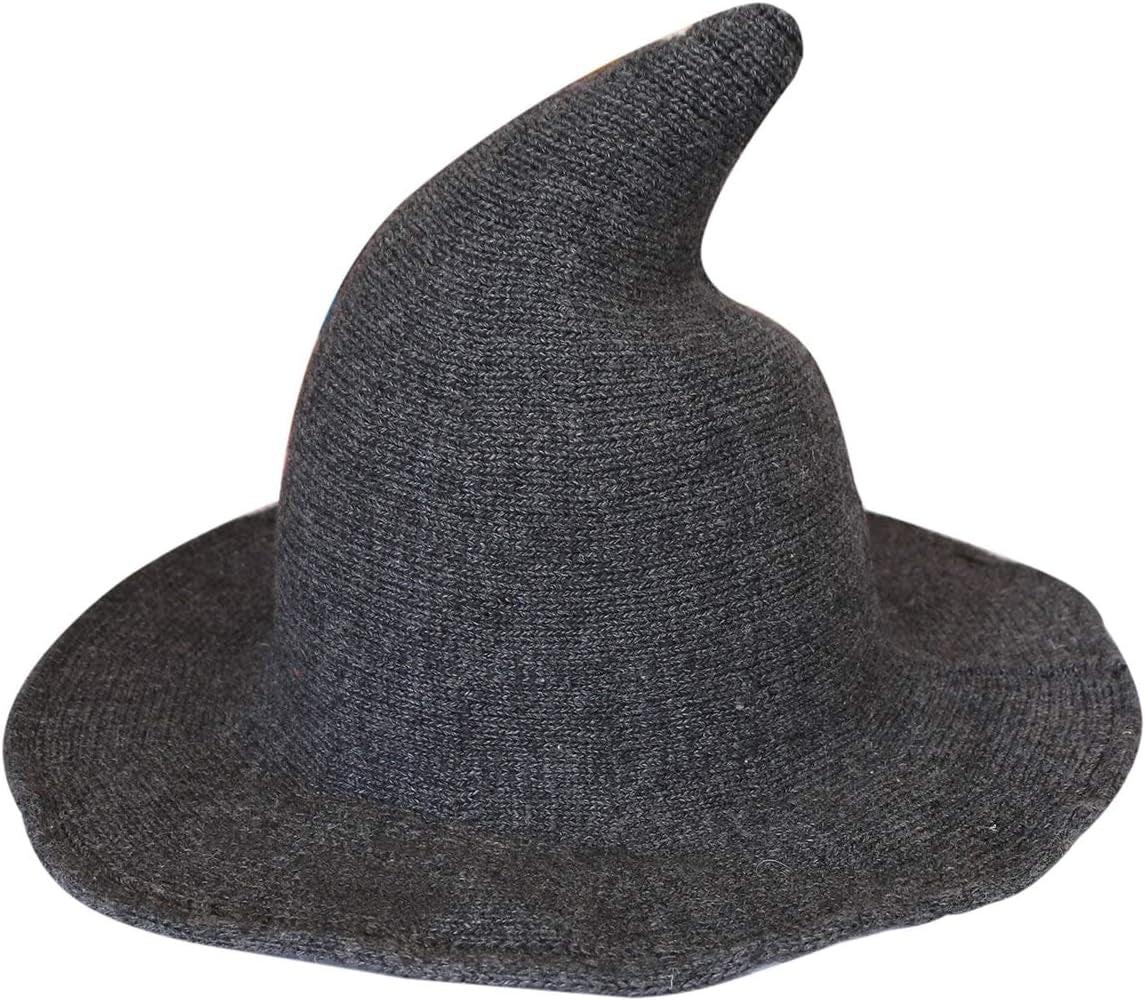 Womens Witch Hat Knitted Wool Cap for Halloween Party Masquerade Cosplay Costume Accessory and Daily, Black