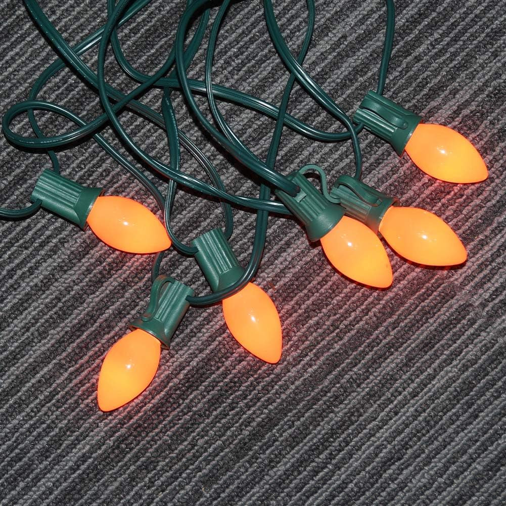 25 Pack C7 Halloween Replacement Light Bulbs, Orange Ceramic Christmas Lights for Halloween Outdoor Patio Indoor Xmas String Lights, C7/E12 Candelabra Base, 5 Watt, Orange