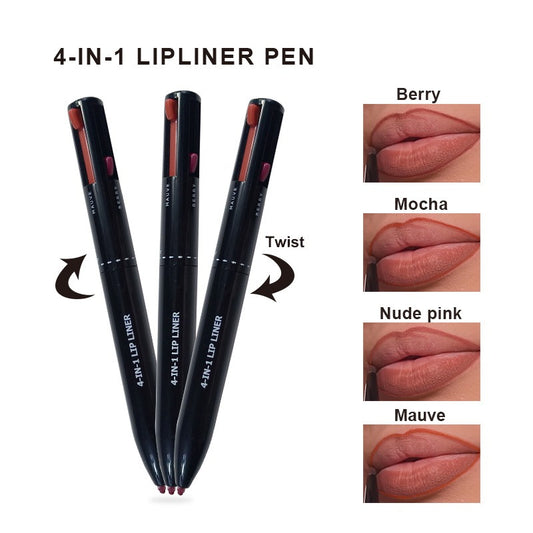 4-in-1 Makeup Pen | Multi-Color Lip Liner & Lipstick Combo in One Twist Pen