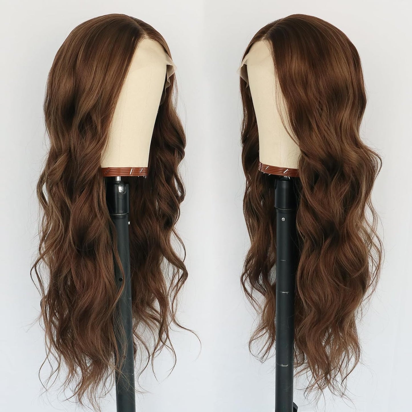 Chocolate Brown Lace Front Wig Long Wavy Curly Hair Wigs Natural Looking Glueless Lace Wigs Heat Resistant Fiber Hair Brown Synthetic Wig for Women Daily Use