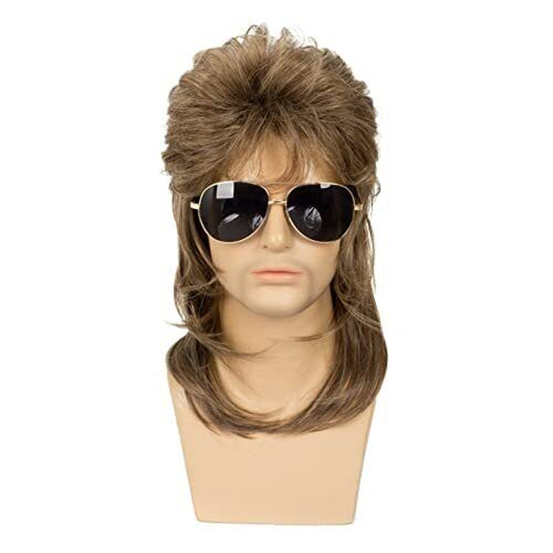 Mens Mullet Wigs Brown Curly 70S 80S Retro Cosplay Costume Wig Rocker Disco F...